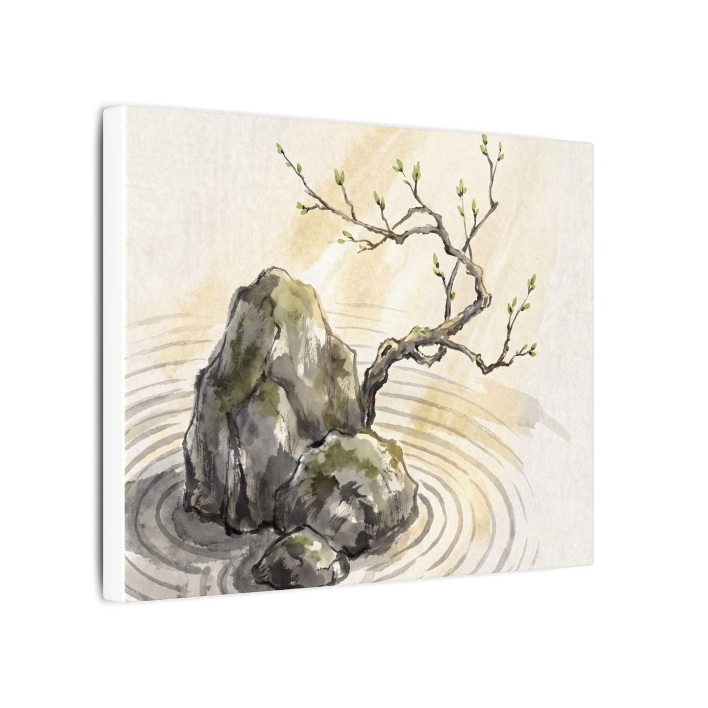 Serene Rock Garden Canvas Art - Sumi E Zen