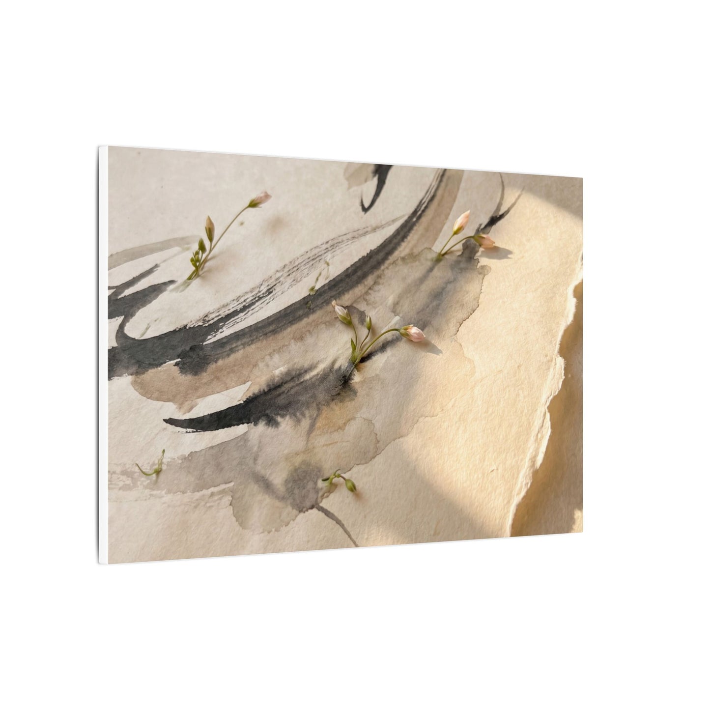 Ink Brushstroke Watercolor Canvas Art | Neutral Japandi Art