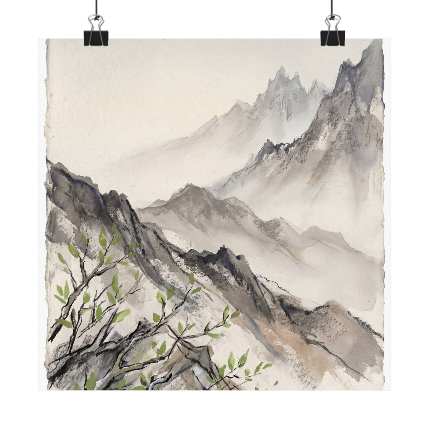 Mountain Mist Spring Wall Art Print | Japandi Elegant Design
