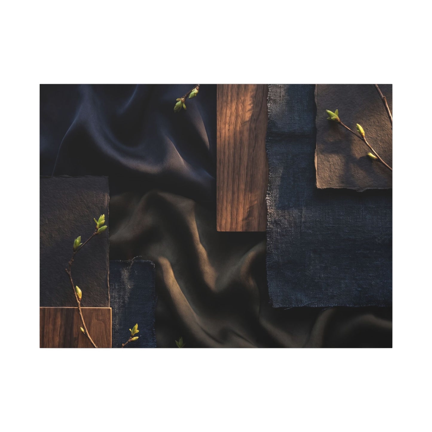 Silk Drape Spring Canvas Art | Dark Japandi Moody Design