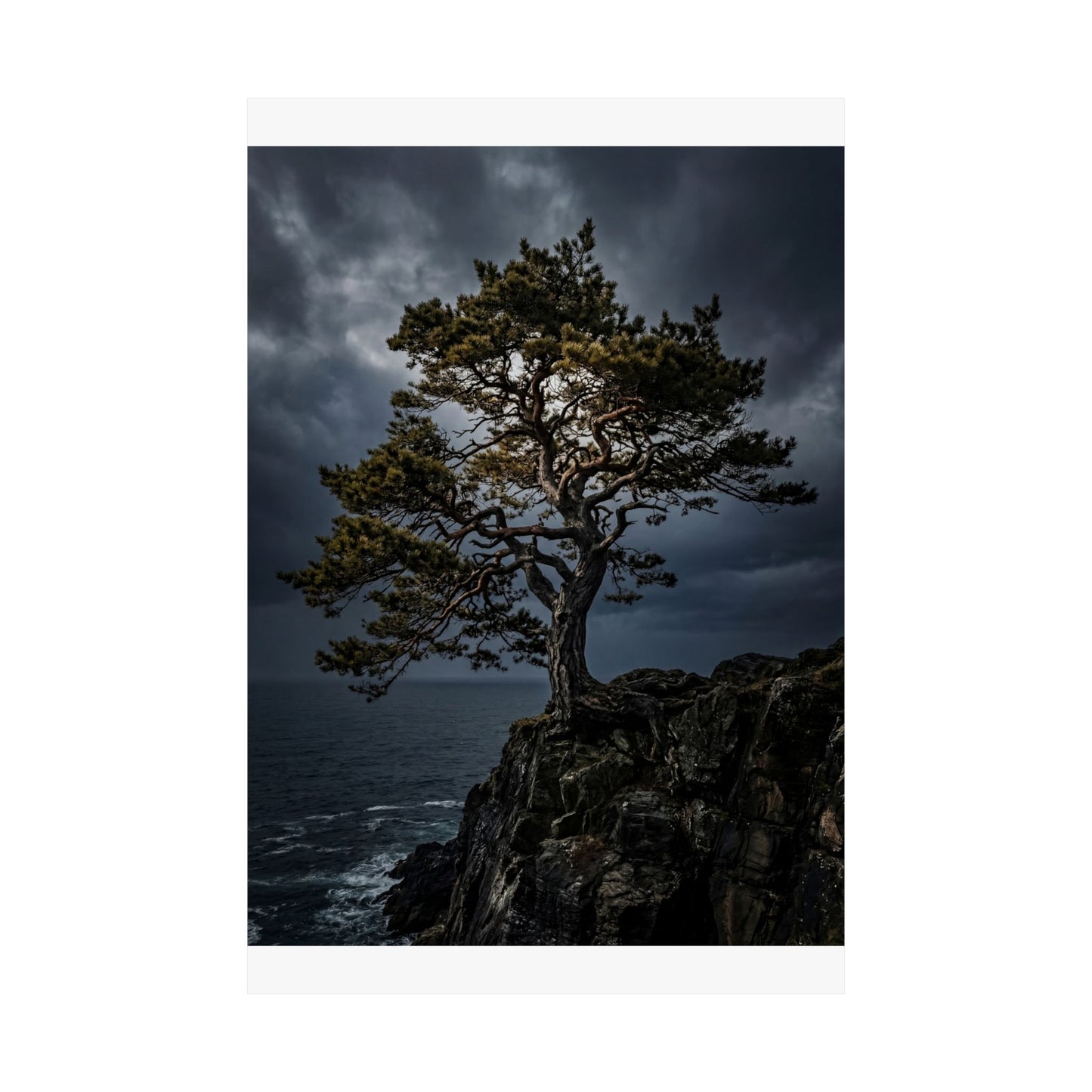 Pine Tree Moody Minimal Wall Art Print | Sophisticated Dark Japandi Art