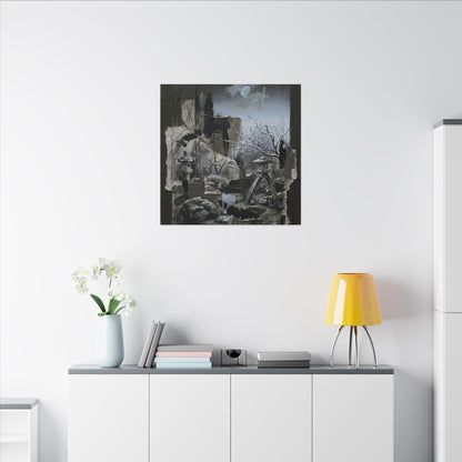 Winter Moonlit Garden Dark Texture Canvas Art | Moody Decor
