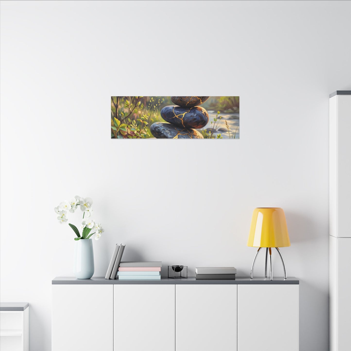 Spring River Stones Gold Repair Canvas Art | Healing Decor