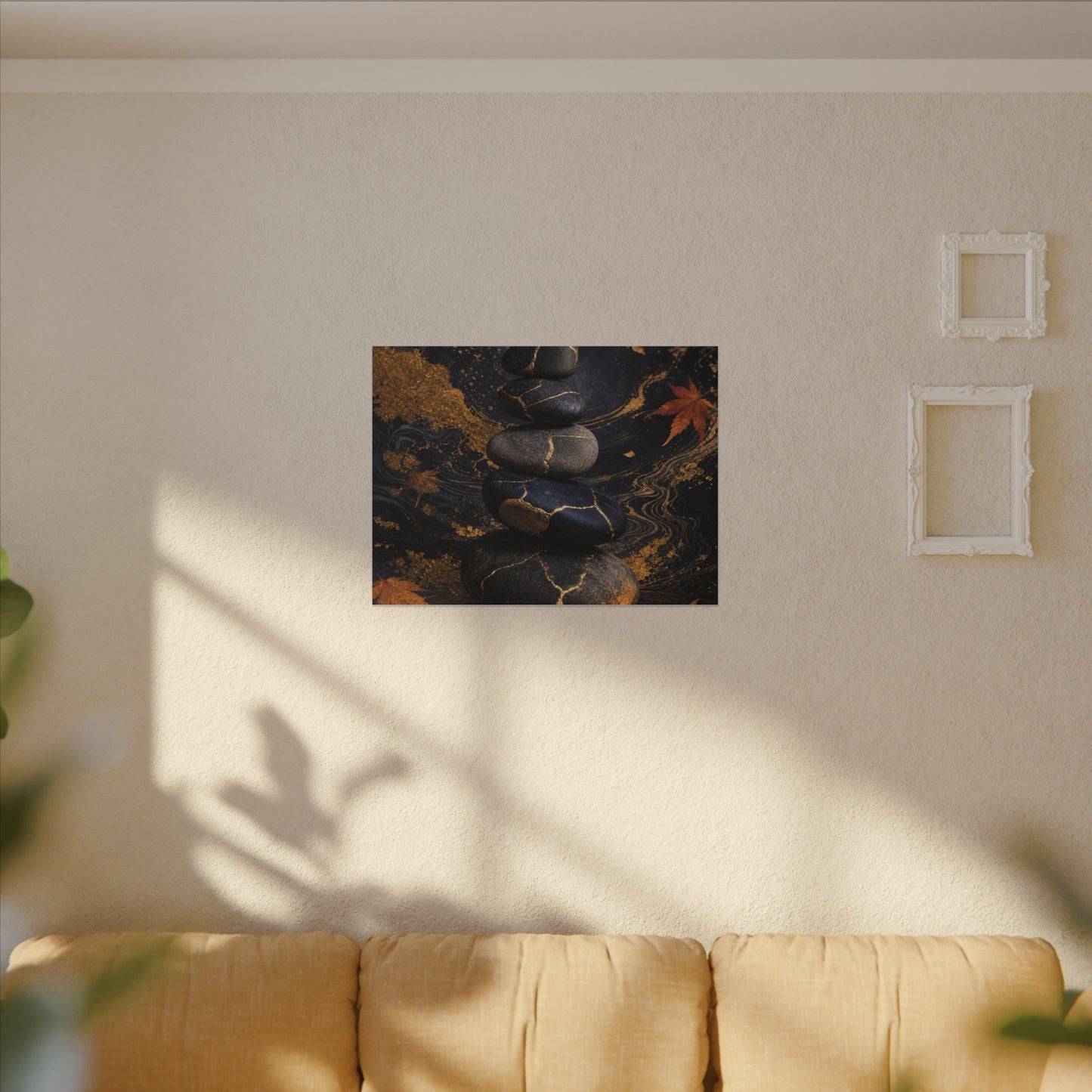 River Stones Autumn Canvas Art | Kintsugi Artful Design