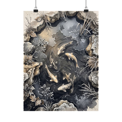 Golden Hour Koi Pond Wall Art Print - Japandi Fukinsei
