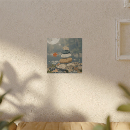 Warm River Stones Canvas Art - Japanese Pattern Japandi