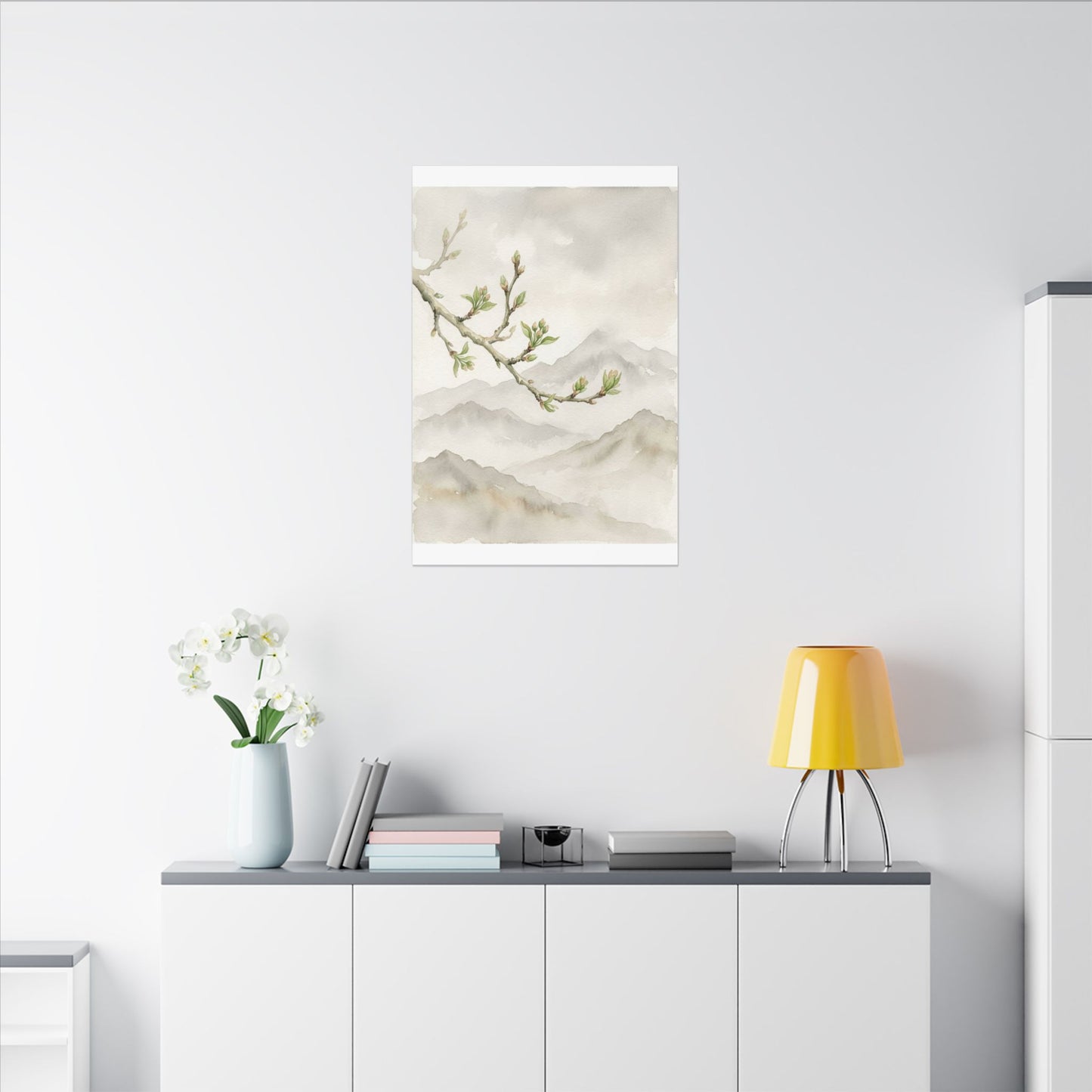 Spring Mountain Mist Watercolor Canvas Art | Cozy Decor