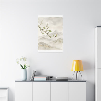 Spring Mountain Mist Watercolor Canvas Art | Cozy Decor