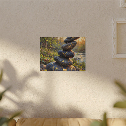 Spring River Stones Gold Repair Canvas Art | Healing Decor