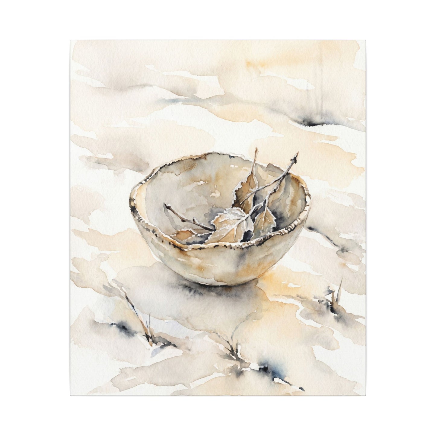 Ceramic Bowl Canvas Art | Winter Japandi Watercolor Art