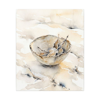 Ceramic Bowl Canvas Art | Winter Japandi Watercolor Art
