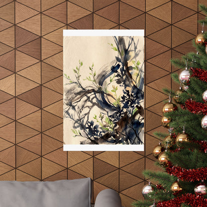 Shadow Play Wall Art Print | Spring Dark Japandi Charcoal Ink Art