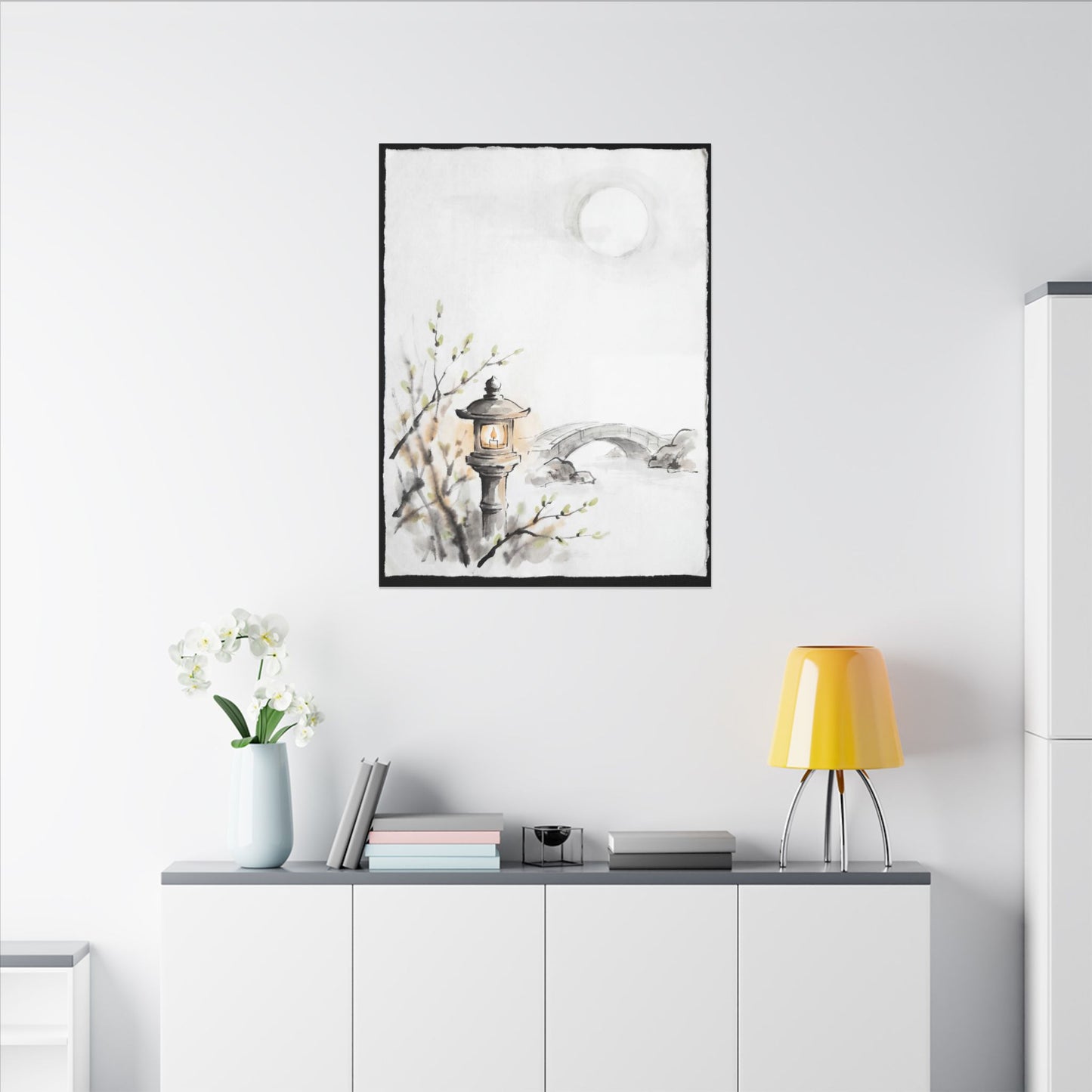 Moonlit Garden Spring Canvas Art | Zen Contemplative Design