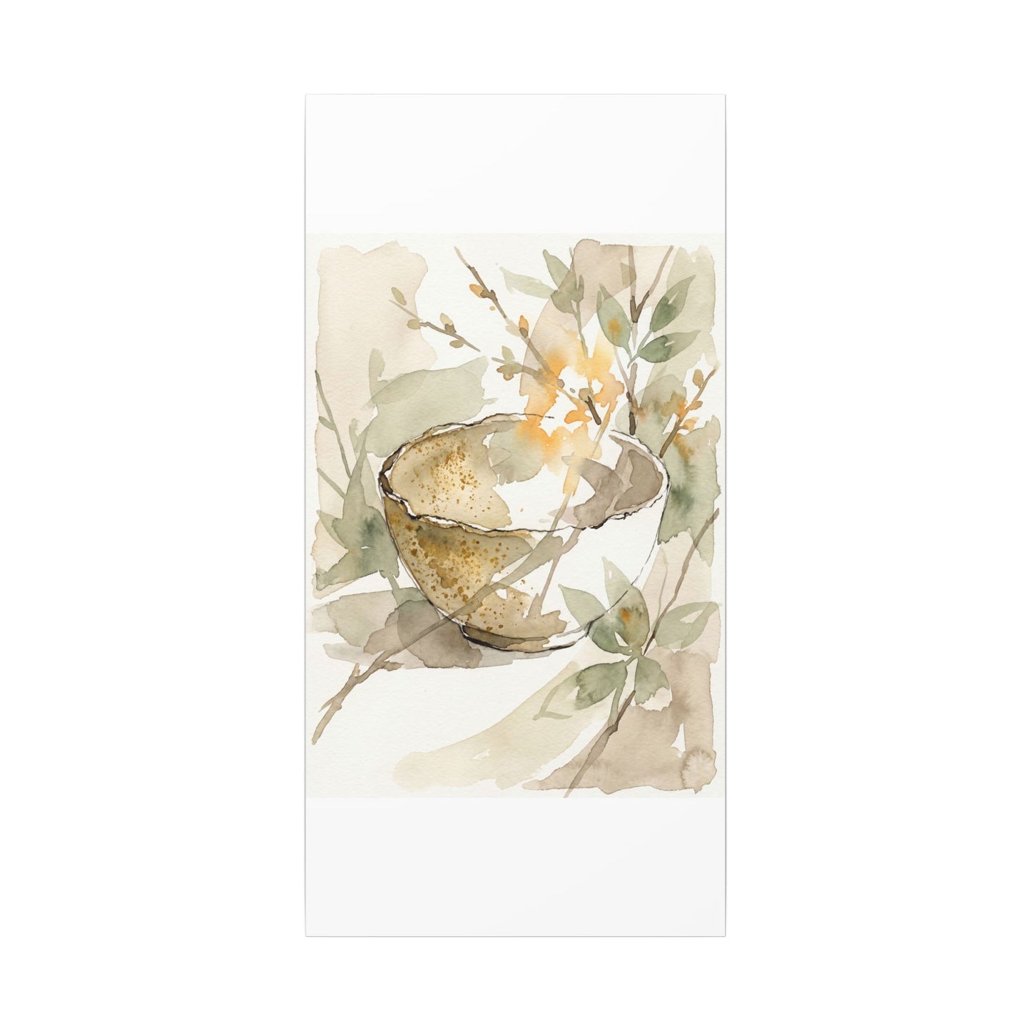 Spring Ceramic Bowl Watercolor Canvas Art | Neutral Decor