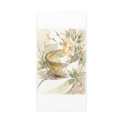 Spring Ceramic Bowl Watercolor Canvas Art | Neutral Decor