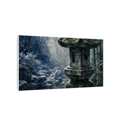 Zen Stone Lantern in Dappled | Sumi E Canvas Art