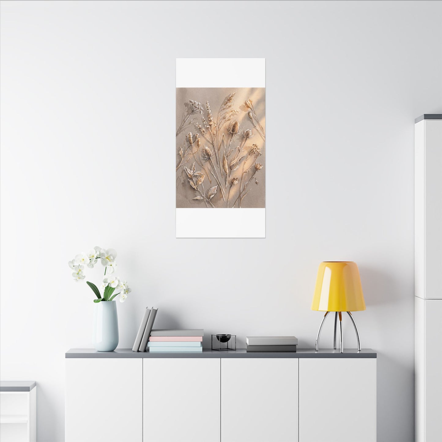 Japandi Dried Flowers in Golden Hour | Watercolor Canvas Art
