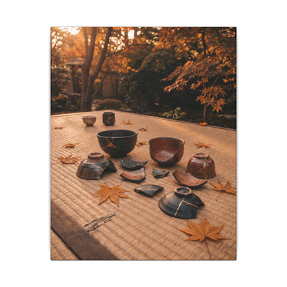 Golden Hour Tea Ceremony Canvas Art - Kintsugi Shibui