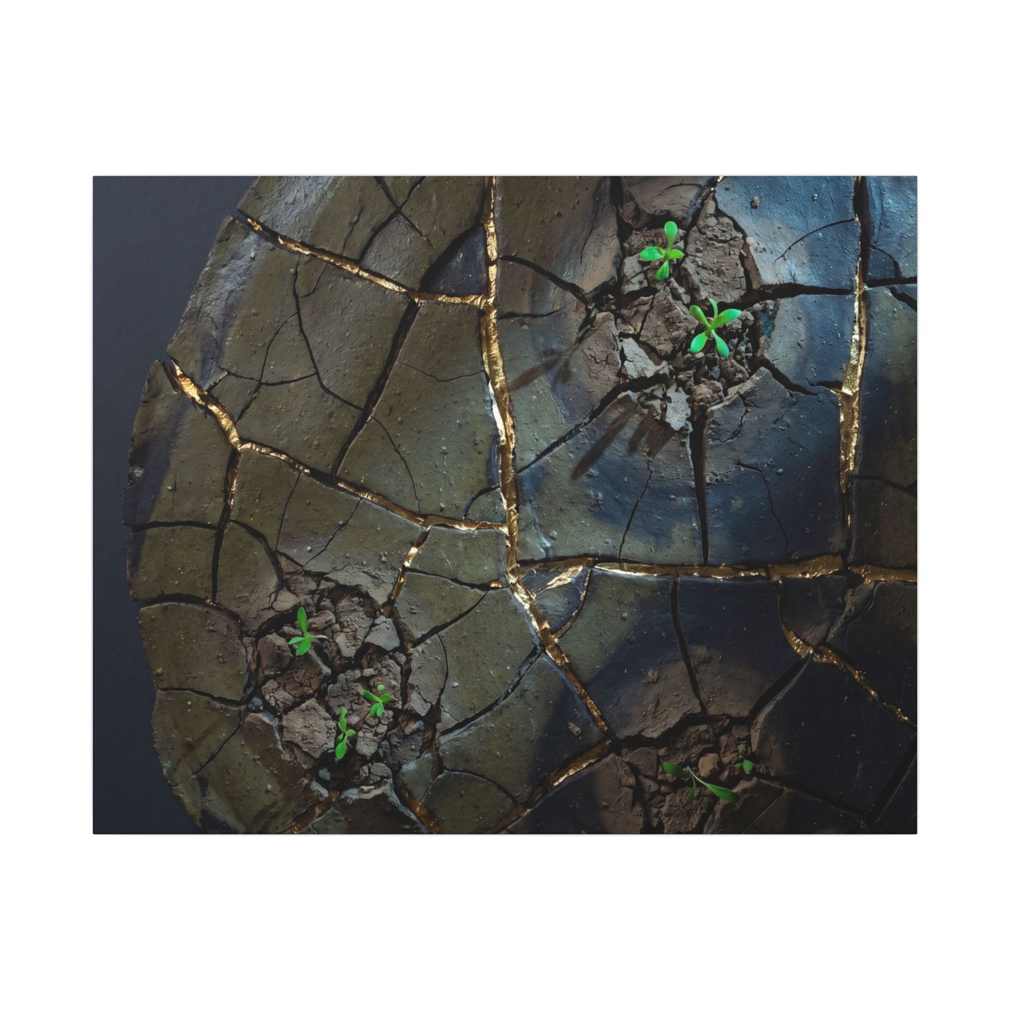 Dark Japandi Cracked Earth in Moonlight | Moody Minimal Canvas Art