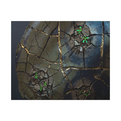 Dark Japandi Cracked Earth in Moonlight | Moody Minimal Canvas Art