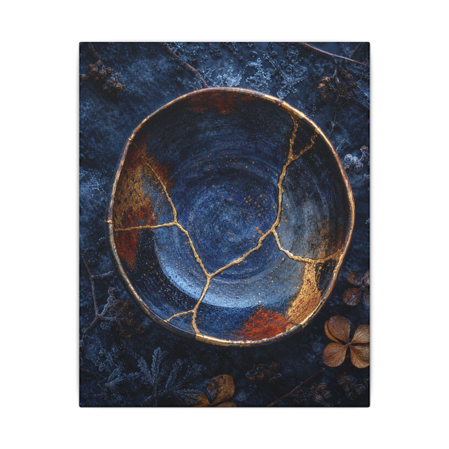 Kintsugi Ceramic Bowl in Moonlight | Crackle Gold Canvas Art