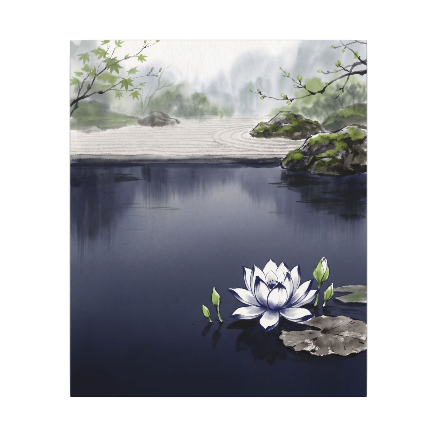 Lotus Flower Karesansui Canvas Art | Tranquil Zen Art