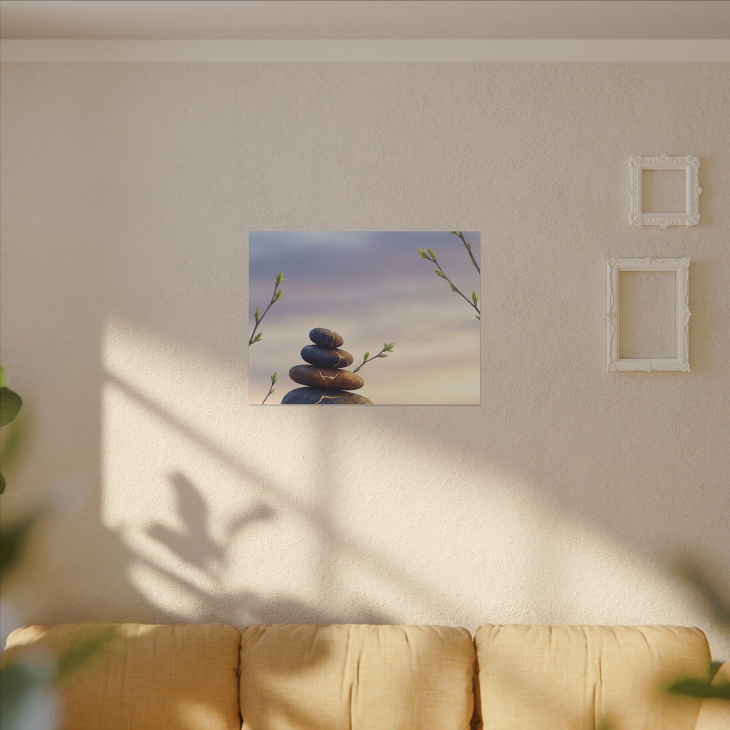 Spring River Stones Gold Vein Canvas Art | Philosophical Decor