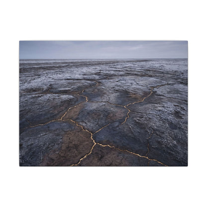 Dark Japandi Cracked Earth in Overcast | Dark Texture Canvas Art