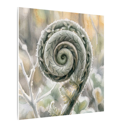 Winter Fern Unfurling Watercolor Canvas Art | Cozy Decor