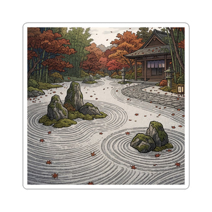 Autumn Rock Garden Ukiyo E Inspired Sticker | Calm Decor Art Print