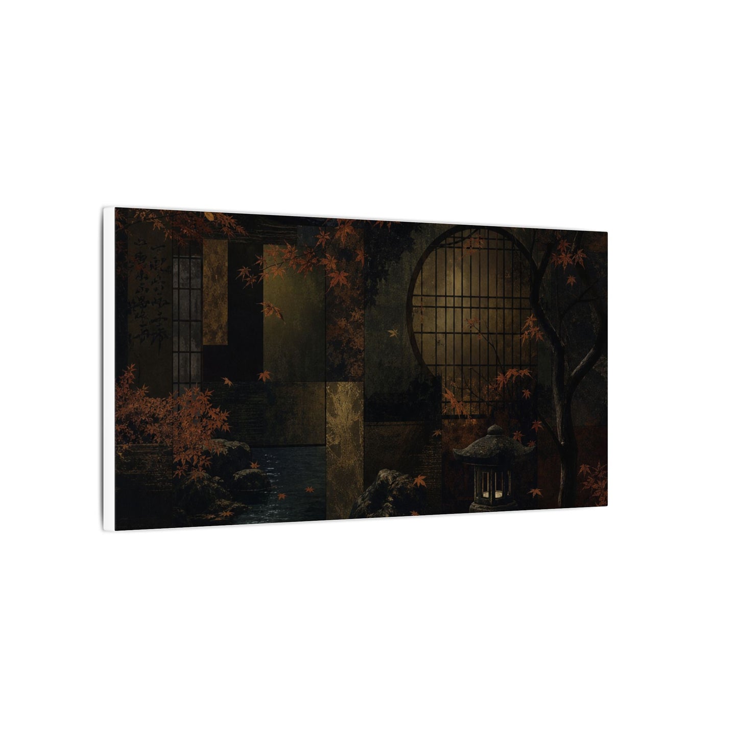 Moonlight Moonlit Garden Canvas Art - Dark Japandi Shibui