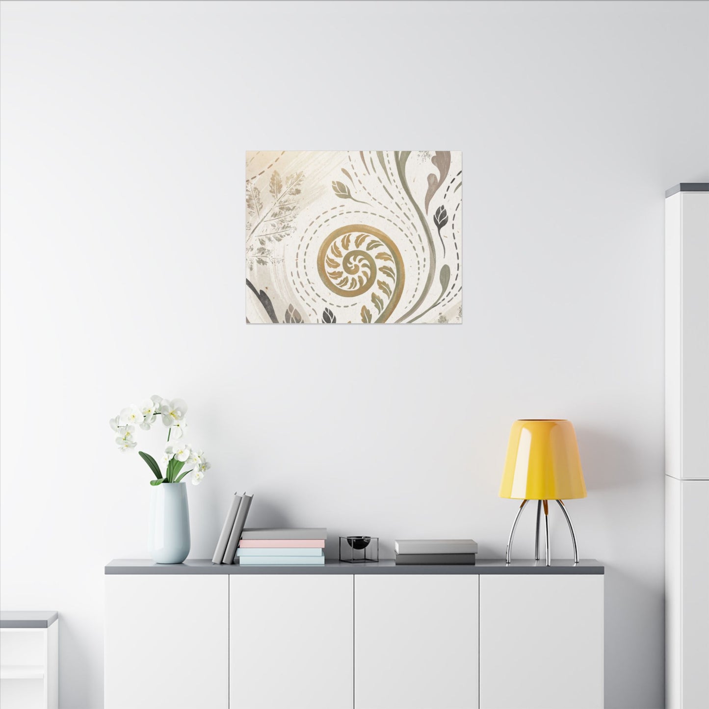 Japandi Fern Unfurling in Golden Hour | Japanese Pattern Canvas Art