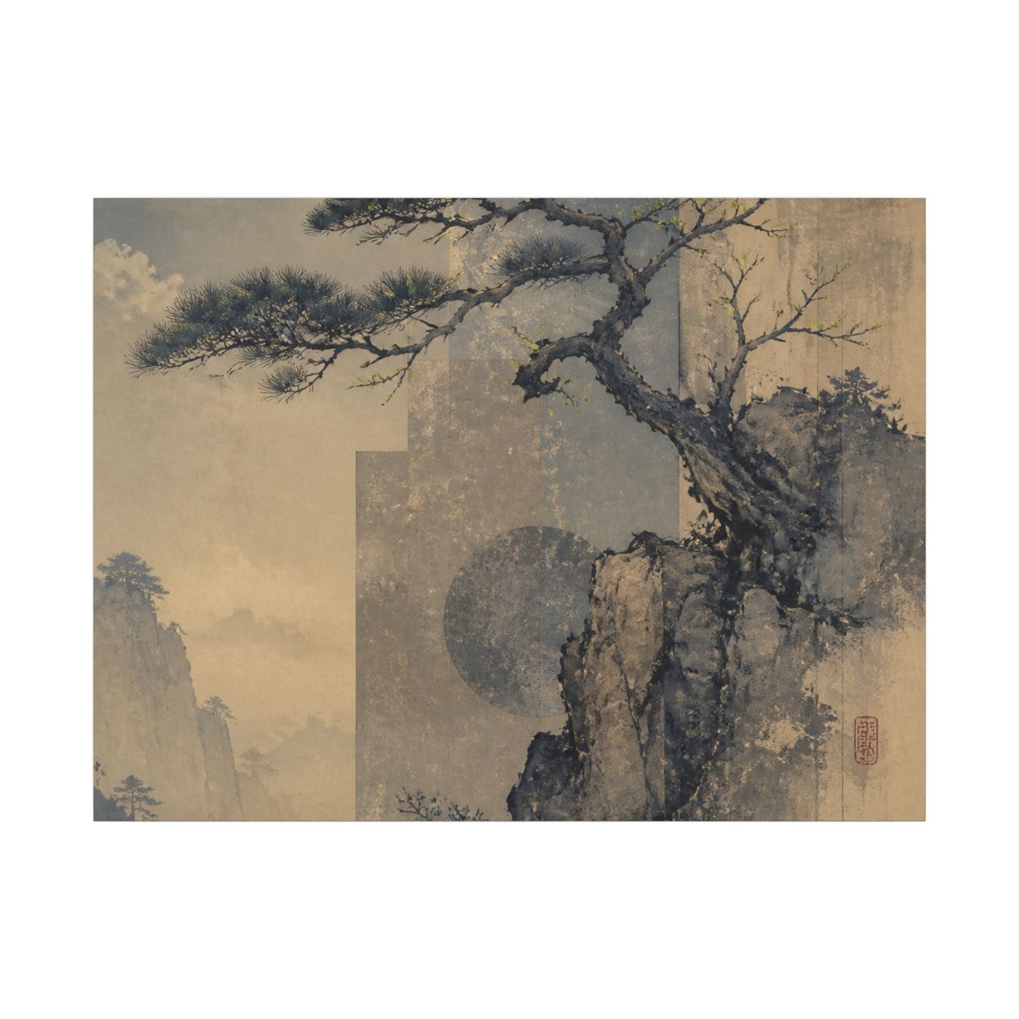 Japandi Pine Tree in Moonlight | Japanese Pattern Canvas Art