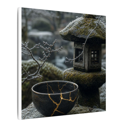Stone Lantern Canvas Art | Winter Kintsugi Gold Repair Art