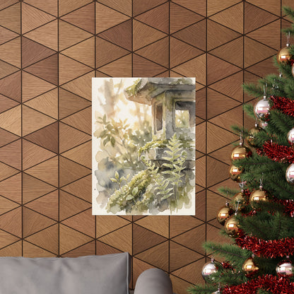 Seijaku Stone Lantern Wall Art Print - Japandi Watercolor