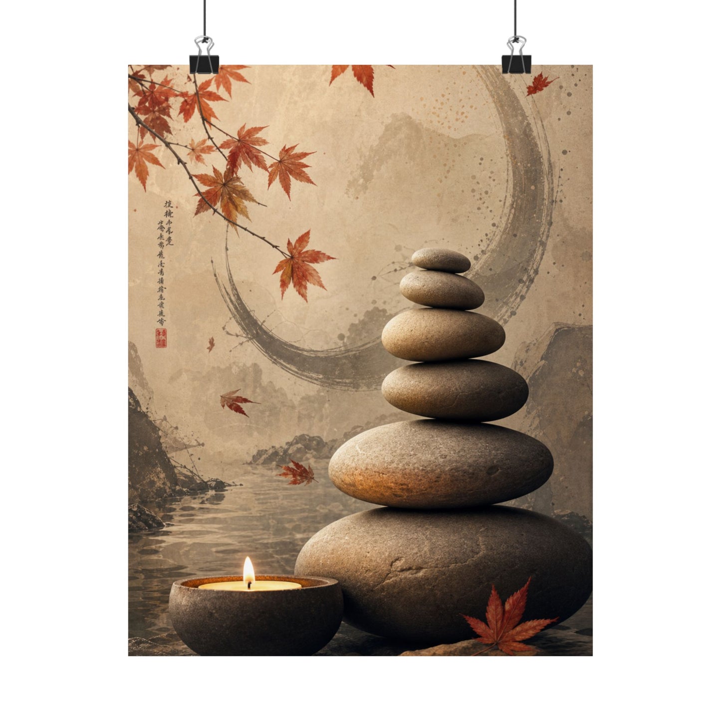 Ma River Stones Wall Art Print - Japandi Japanese Pattern