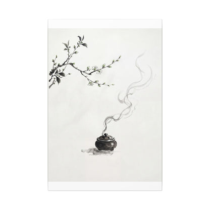 Calm Incense Smoke Canvas Art - Sumi E Zen