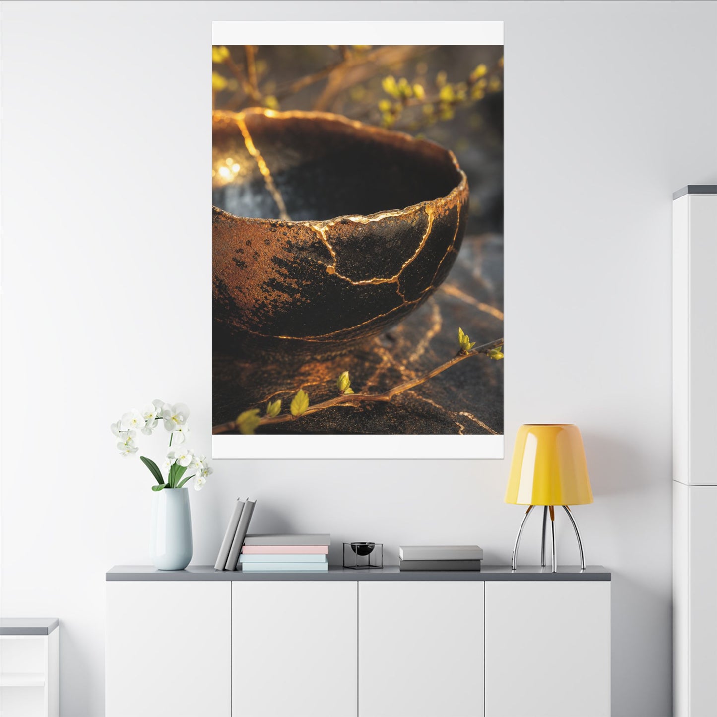 Kintsugi Ceramic Bowl in Golden Hour | Gold Vein Canvas Art