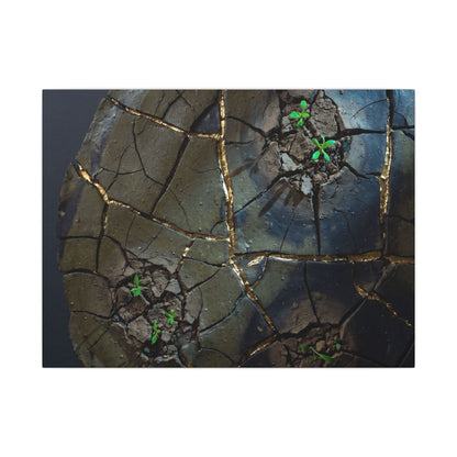 Dark Japandi Cracked Earth in Moonlight | Moody Minimal Canvas Art