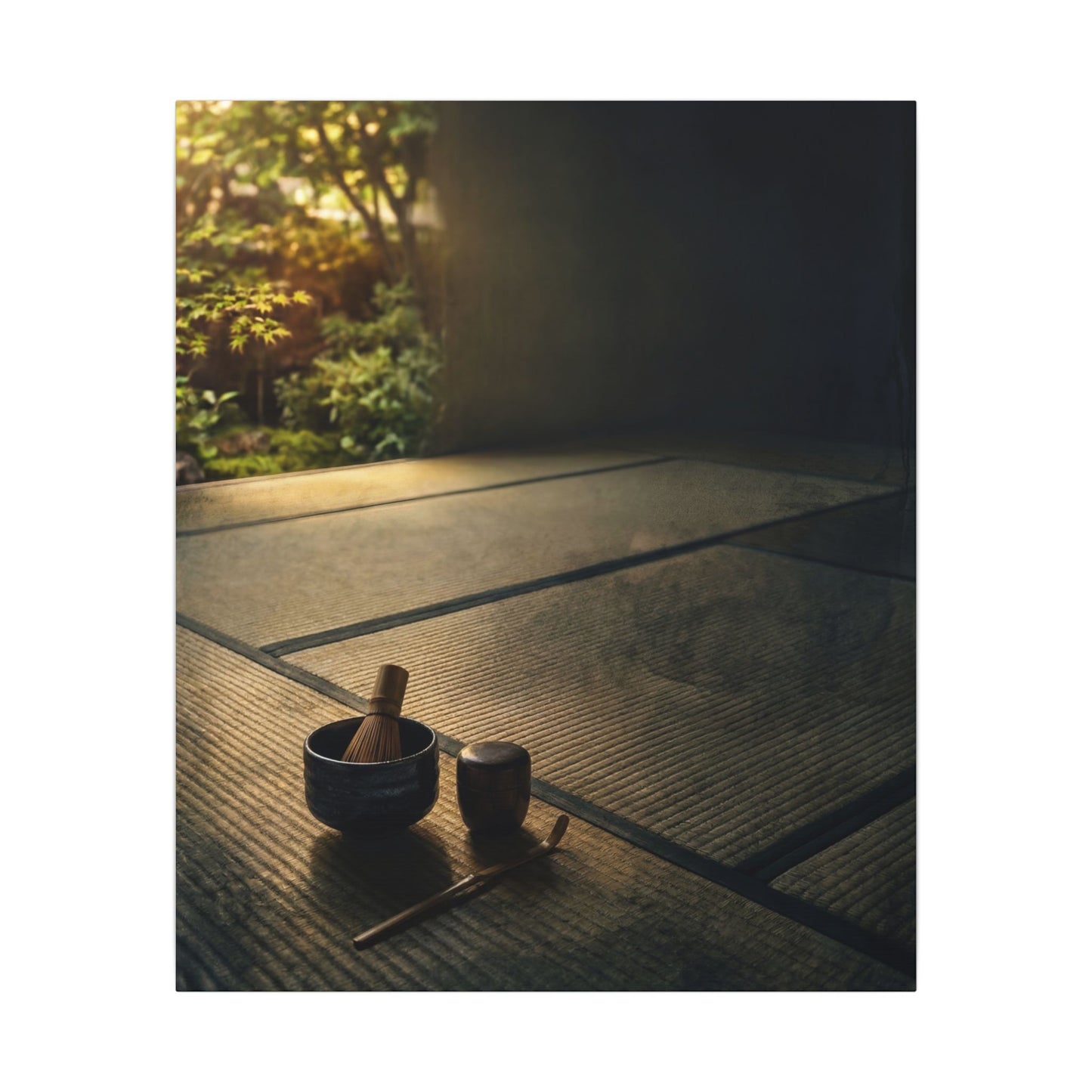 Dark Japandi Tea Ceremony in Golden Hour | Dark Texture Canvas Art