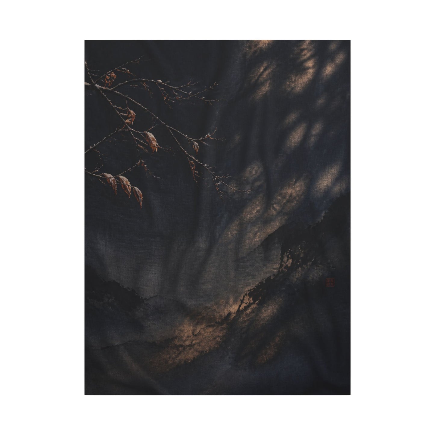 Atmospheric Silk Drape Canvas Art - Charcoal Ink Dark Japandi