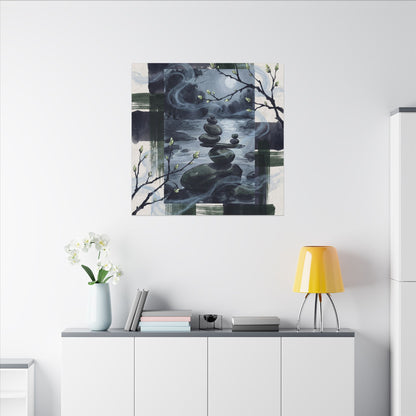 Moonlight River Stones Canvas Art - Zen Shibui