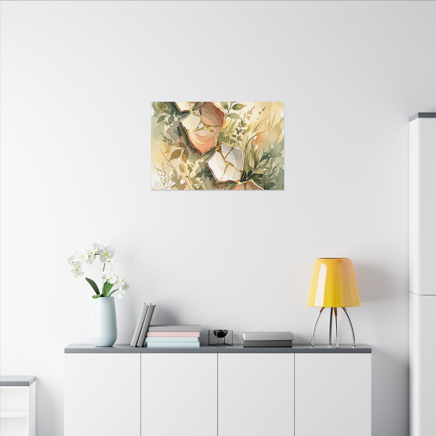 Japandi Broken Pottery in Golden Hour | Watercolor Canvas Art