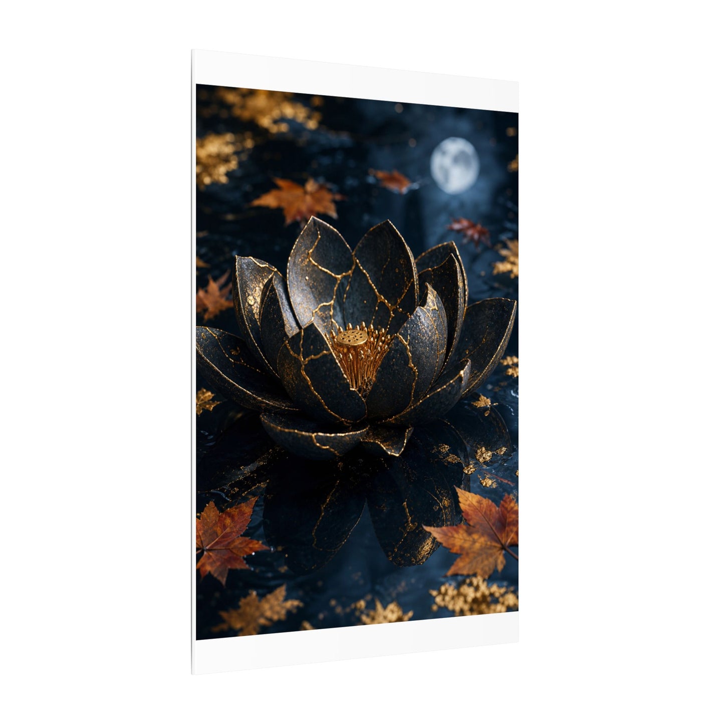 Moonlight Lotus Flower Canvas Art - Kintsugi Fukinsei
