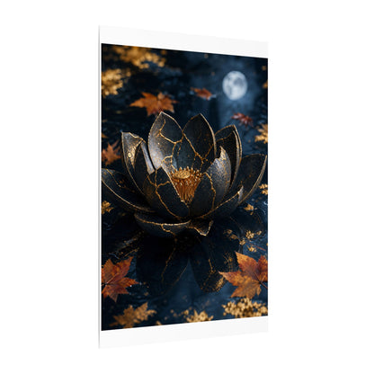 Moonlight Lotus Flower Canvas Art - Kintsugi Fukinsei