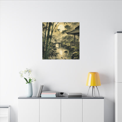 Moonlit Garden Sumi E Canvas Art | Calm Zen Art