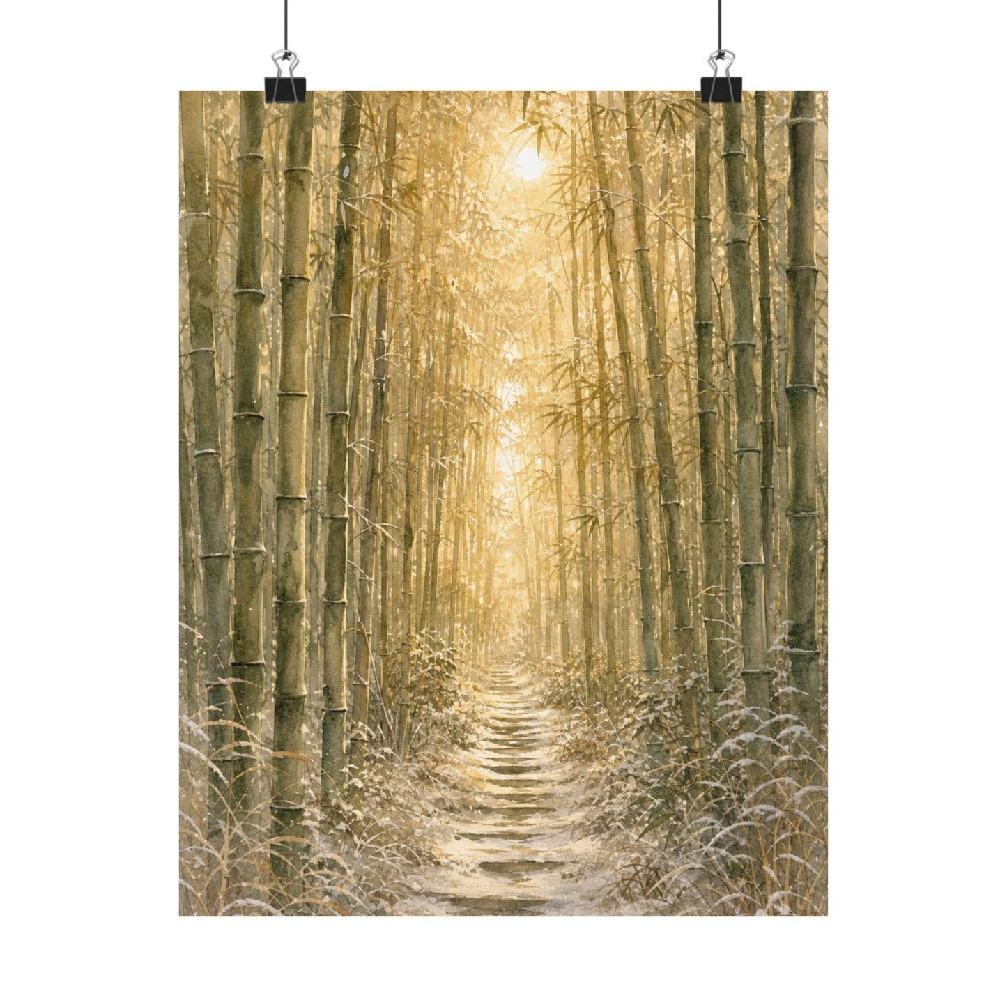 Japandi Bamboo Grove in Golden Hour | Watercolor Wall Art Print