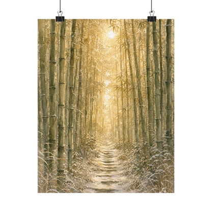 Japandi Bamboo Grove in Golden Hour | Watercolor Wall Art Print