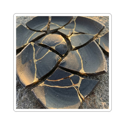 Golden Hour Broken Pottery Sticker - Kintsugi Kanso Art Print