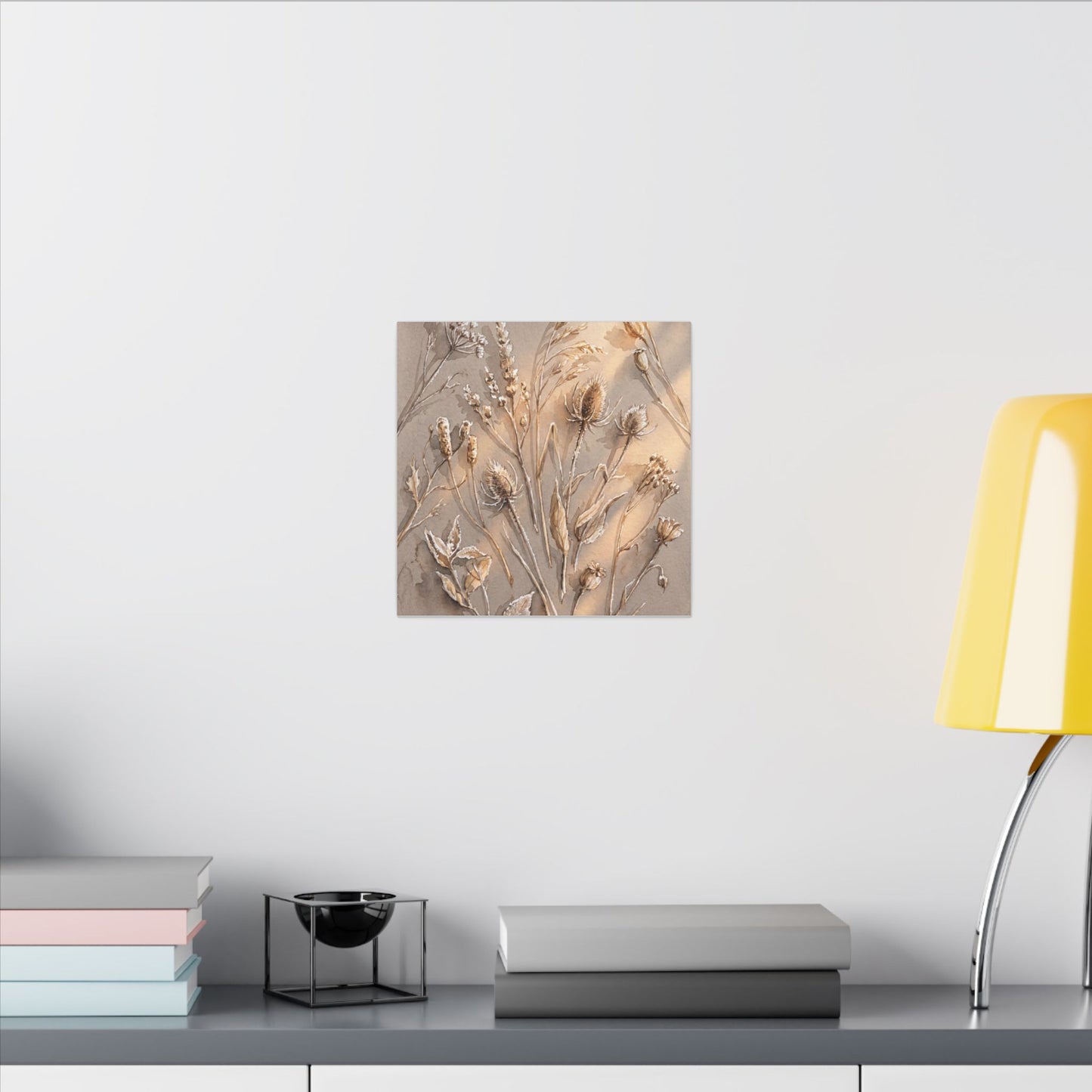 Japandi Dried Flowers in Golden Hour | Watercolor Canvas Art